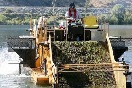 Mechanical Weed Harvester Collecting Milfoil