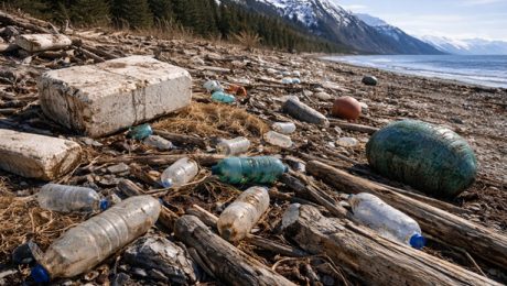 Marine debris on remove beach Plastic makes up 75% of the floating debris in rivers.