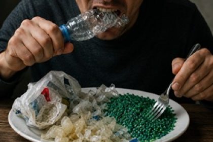 Dinner plate of plastic instead of food.