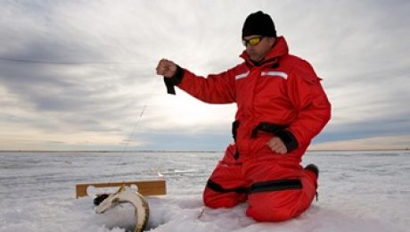 Man ice fishing