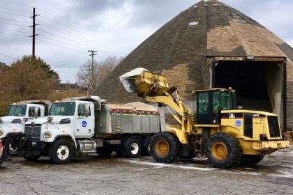Loading road salt ahead of the weather.
