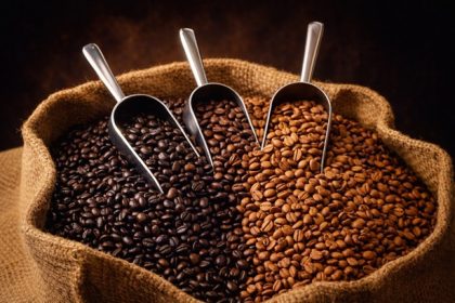 Variety of coffee beans.
