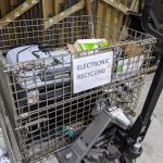 All outdated or broken electronics are stored on site until the bin is full, then D&D calls in an electronics and disposal service.