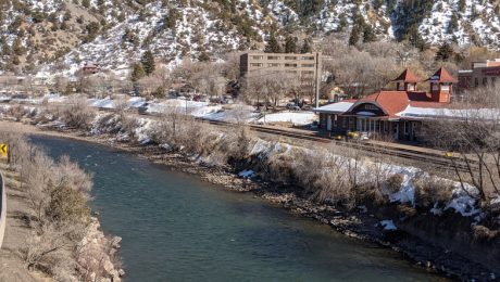 Colorado River late winter Amtrak train station late winter Glenwood Springs