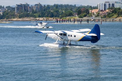 Seaplane Ready for Take off. An Other Seaplane just landed is visible in Background. Victoria, BC, Canada.