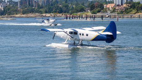 Seaplane Ready for Take off. An Other Seaplane just landed is visible in Background. Victoria, BC, Canada.