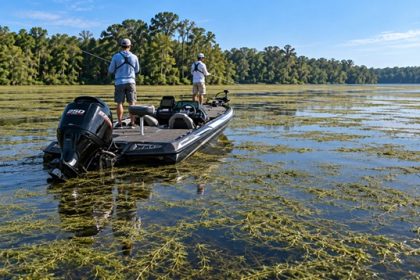 Fishermen Catching Bass Hiding in Hydrilla.