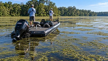 Fishermen Catching Bass Hiding in Hydrilla.