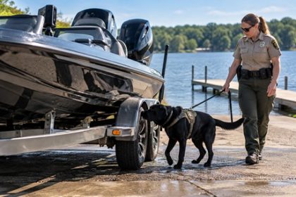 Conservation dogs detect invasive species both in water and on land.