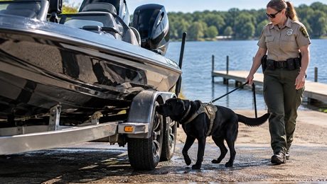 Conservation dogs detect invasive species both in water and on land.