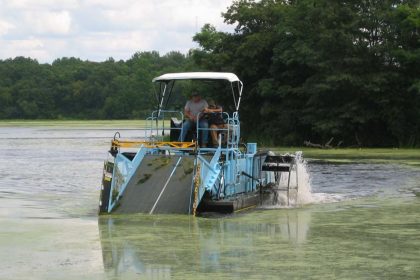 Apple River Harvester HM-420 Aquatic Weed Harvester on the Apple River Flowage in Amery, Wisconsin.