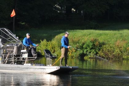 Aquatic herbicide treatment of a lake.