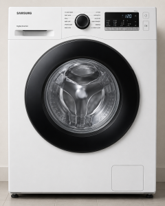 White front loading wash machine.